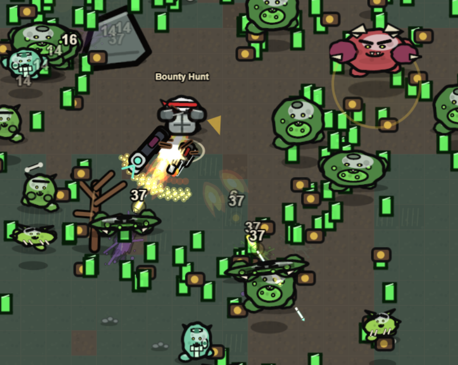 Chip McFry fighting monsters during a bounty hunt event.
