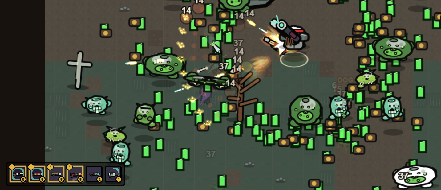 Chip McFry firing weapons through a dense monster crowd.